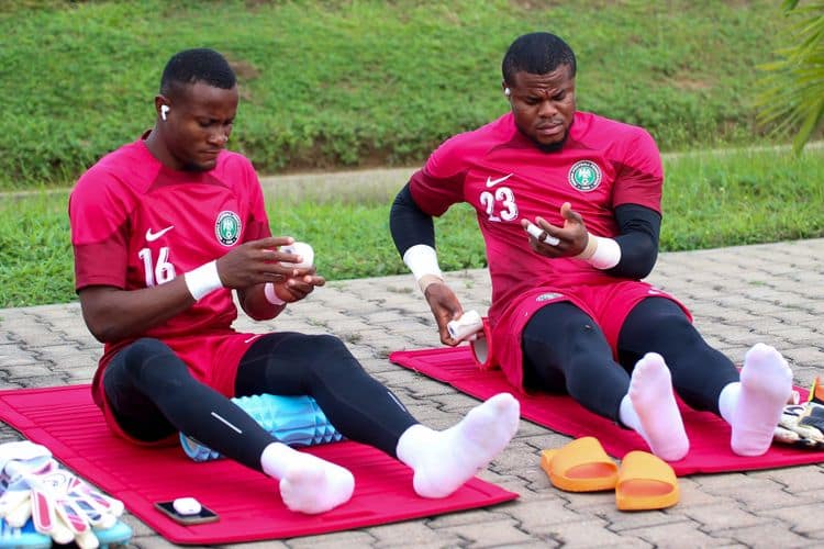Nigeria goalkeepers Stanley Nwabali and Amas Obasogie