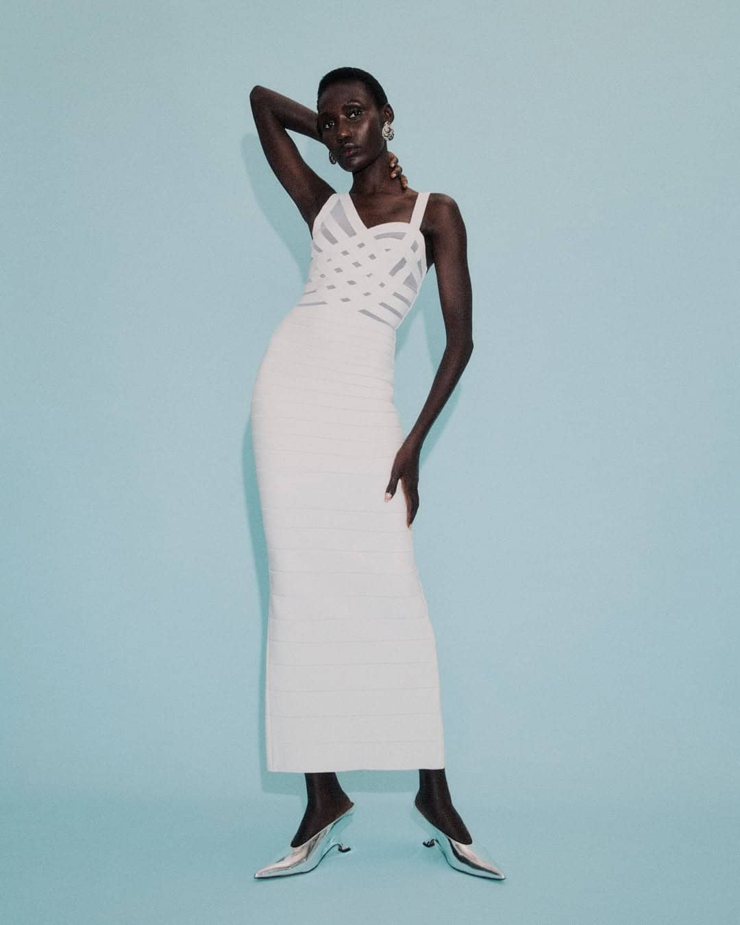 structured heels with bandage dress